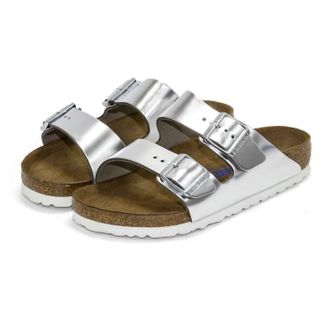 Birkenstock Womens Arizona Soft Footbed Sandals In Silver