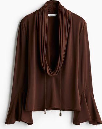 H&M Jerseyshirt mit Wasserfall-Ausschnitt - Beige