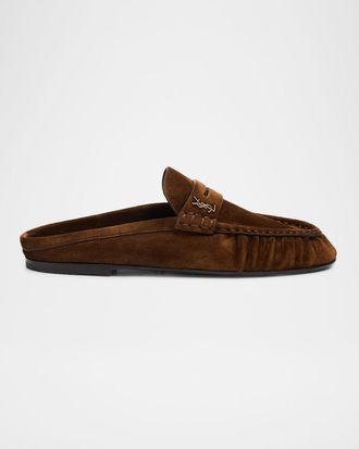Saint Laurent Le Loafer Suede Penny Loafer Mules