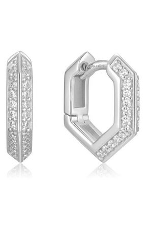 Ania Haie Pav&eacute; Shield Huggie Hoop Earrings in Silver at Nordstrom