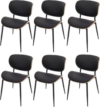Hhg Hhg - Juego De 6 Sillas De Comedor 233, Silla, Madera Curvada Imitaci&oacute;n Cuero 280g/m&sup2; Oeko-tex Mvg, Natural, Negro