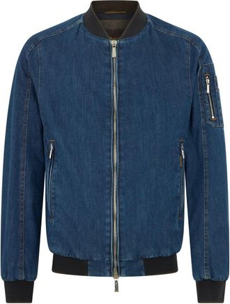 Moorer Bomber Jackets, male, Blue, Size: M Lightweight Denim Jacket
