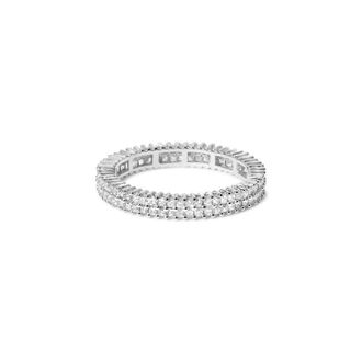 House of Brilliance 10K White Gold 1.0 Cttw Princess Cut Diamond Double Row Eternity Band Ring (I-J Color, I1-I2 Clarity)