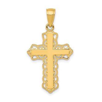 Diamond2Deal 10k Yellow Gold Lace Trim Cross Pendant