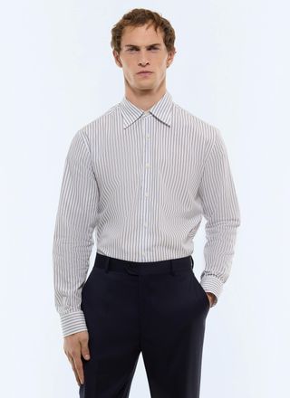 Fursac Chemise &agrave; rayures en popeline de coton - Taille 37 - Homme