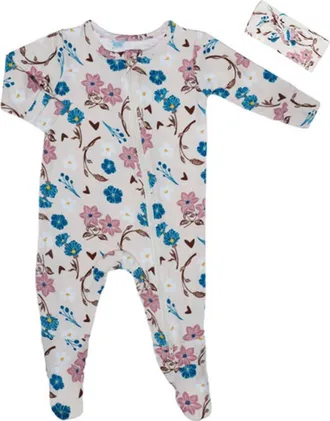 Everly Grey Jersey Long Sleeve Footie & Head Wrap Set in Magnolia at Nordstrom, Size Newborn