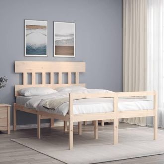 Berkfield Home Bed Frame with Headboard 120x200 cm Solid Wood in Brown | Size: Small Double