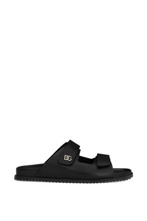 Dolce & Gabbana BRANDED LEATHER SANDALS Size: 44.5, colour: BLACK
