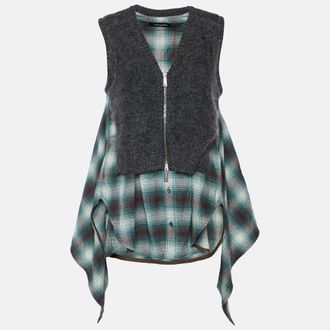 Dsquared2 Green Checkered Cotton & Knit Overlay Sleeveless Shirt