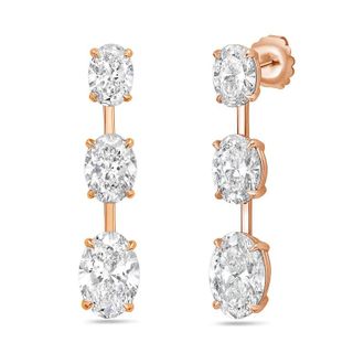 Diana M. Jewels 14kt Rose Gold 13ct Lab Grown Graduated Oval Diamond Drop Earrings with Bar Spacing