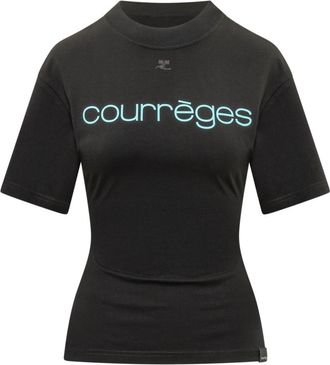 Courr&egrave;ges Black Logo Crew Neck T-Shirt