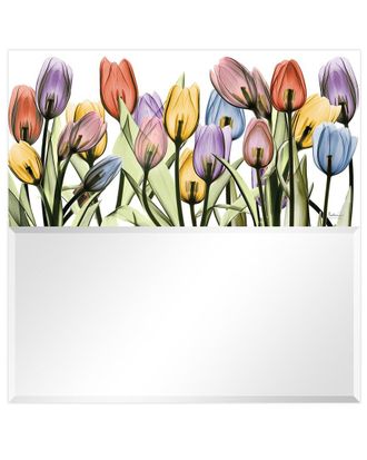 Empire Art Direct Tulip Scape Square Beveled Wall Mirror On Free Floating Printed Tempered Art Glass