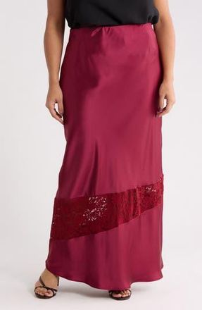 Renee C Lace Trim Satin Maxi Skirt in Red at Nordstrom Rack, Size 1X
