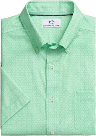 Southern Tide Mens Seaside Geo Short Sleeve Shirt In Gluf Shore