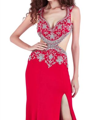 Angela & Alison Sparkling Prom Dress In Hot Red