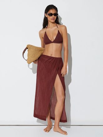 Reiss Rhubarb Red Cotton-blend Gauze Wrap Beach Skirt, 16