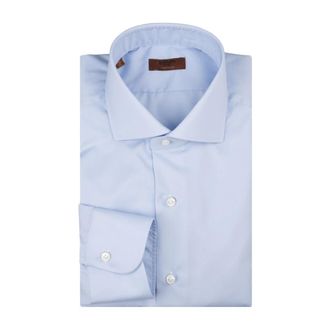 Barba Blauw Katoenen Herenoverhemd - Heren - Zakelijke Overhemden - Blauw - M - Katoen - Overhemden