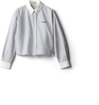 Miu Miu Micro Pinstripe Cotton Shirt, Woman, White/light Blue, Size 36