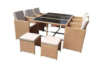 Concept Usine Sal&oacute;n de jard&iacute;n de resina trenzada natural de 10 plazas