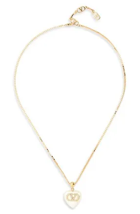 Valentino Garavani Coeur Royal VLOGO Signature Faux Pearl Pendant Necklace in Gold at Nordstrom