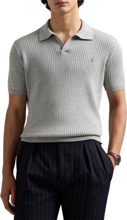 Polo Ralph Lauren Johnny Collar Rib Cotton Polo Sweater in Andover Heather at Nordstrom, Size Xx-Large