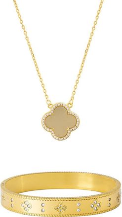 Adornia Halo Clover Pendant Necklace & Bracelet Set in Gold at Nordstrom Rack