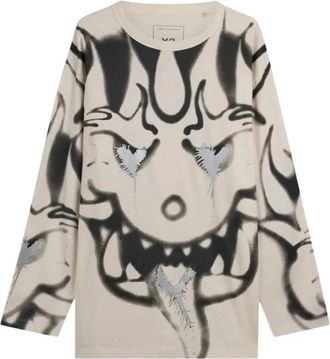Yohji Yamamoto Chito Graphic Long Sleeve Tee - Heren - Longsleeves - Beige - M - Katoen - Tops