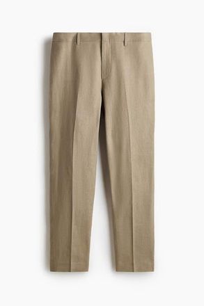 H&M Slim Fit Linen Suit Trousers in Khaki Green at Nordstrom, Size 30