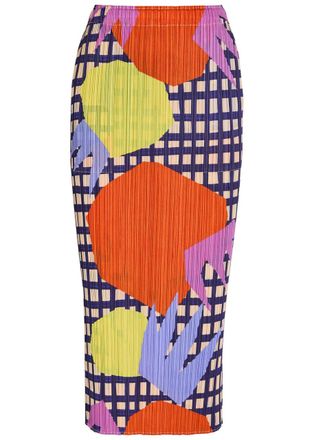 Pleats Please Issey Miyake Printed Pleated Woven Midi Skirt - Red - 3