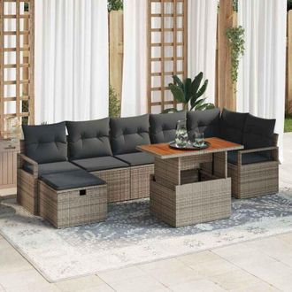 vidaXL Conjunto De Sof&aacute; De Jard&iacute;n Con Coj&iacute;n 8 Pcs Gris Polirat&aacute;n Vidaxl
