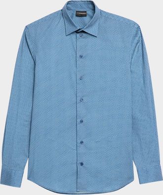 Emporio Armani Mens Stretch Poplin Geometric Sport Shirt