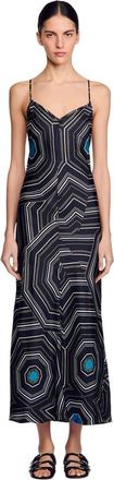 Sandro Patterned silk maxi dress in Black at Nordstrom, Size 38 Eu
