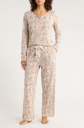 Papinelle Sleepwear Meribel Floral Organic Cotton Pajamas in Strawberry at Nordstrom, Size X-Small