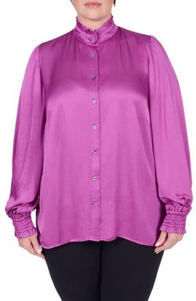 Mayes NYC Torie Ruffle Collar Satin Blouse in Berry at Nordstrom, Size 14W