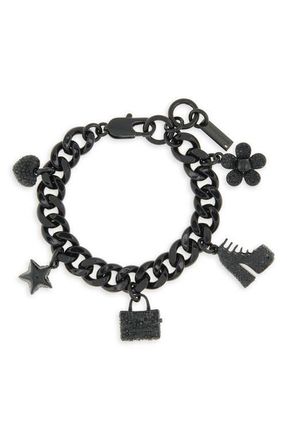 Marc Jacobs Mini Icon Pav&eacute; Charm Bracelet in Black/Crystal at Nordstrom