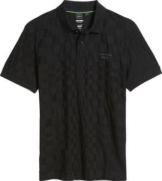 BOSS Porsche Spirit 70 Logo Jacquard Polo in Black at Nordstrom, Size Xx-Large