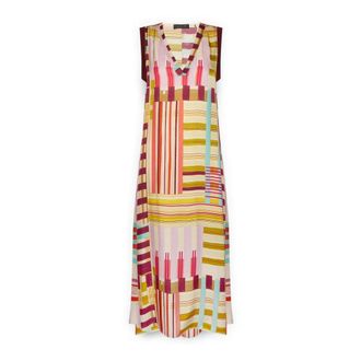 Elena Miro Lange Jurk van Satin met Print - Dames - Casual kleedjes - Veelkleurig - 6XL - Katoen - Kleedjes
