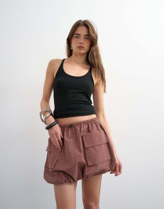 Topshop Gonna pantalone multitasche a palloncino con fermacorda in vita color visone-Rosa