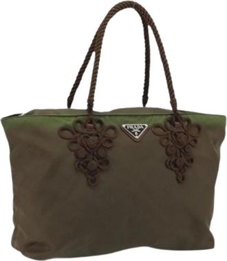 Prada Pre-owned Tote Bags, female, Green, Size: ONE SIZE Pre-owned Nylon Tote Bag