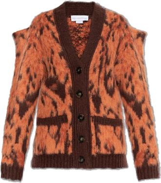 Stella McCartney Cloud Leopard V-Neck Cardigan - Dames - Vesten - Oranje - S - Wol - Truien & Vesten