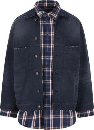 Balenciaga Shirtjas met Patches - Heren - Spijkerjassen - Blauw - L - Katoen - Jassen