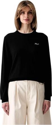 Karl Lagerfeld Merino Wol Trui - Dames - Ronde hals truien - Zwart - XL - Wol - Truien & Vesten