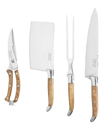 French Home 4Pc Laguiole Professional Chef Knife Set With Olive Wood Handles