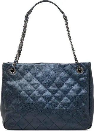 Chanel Blue Grained Calfskin Tote Bag (Pre-Owned)