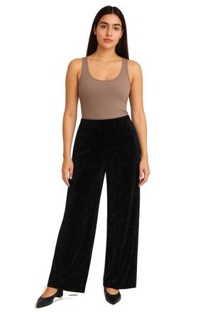 Generic Womens Velour Velvet Flared Wide-Leg Palazzo Trousers - Soft Elasticated Pants with Pockets (UK, Alpha, 3XL, Regular, Regular, Standard, Black)