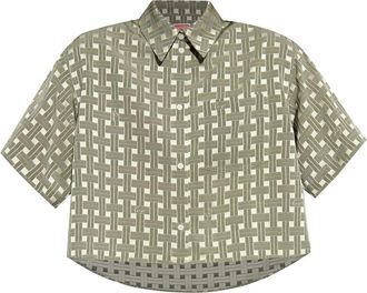 Kenzo Weave geometric-print cropped shirt - women - Acetate/Viscose - 40 - Grey