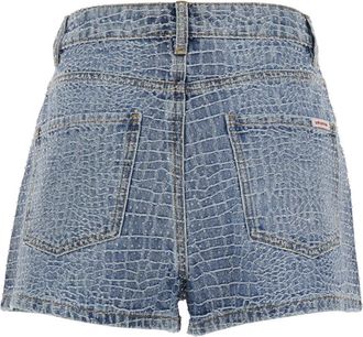Self Portrait Womens Shorts Rhinestone Croc Effect Blue Denim Cotton