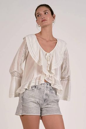 Elan Lace Peasant Top In White