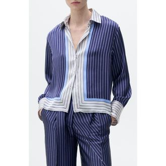 Mango Stripe Satin Shirt in Blue at Nordstrom, Size 6