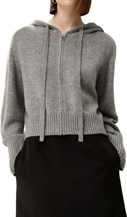 LilySilk Short Zip-Up Wool Cashmere Hoodie in Light Gray at Nordstrom, Size Medium